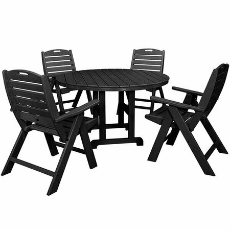 POLYWOOD Nautical 5-Piece Black Dining Set with 4 Folding Chairs 633PWS2601BL